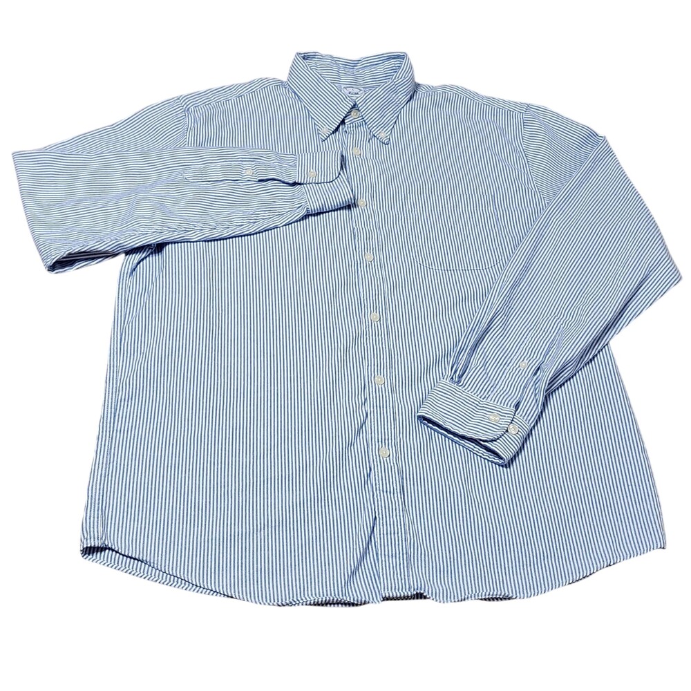 Brooks Brothers Shirt Mens Large Blue Stripe Regular Fit Button Down Long Sleeve
